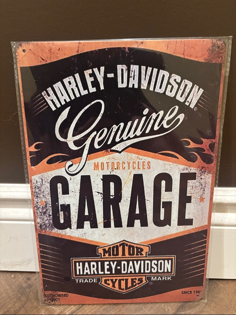 Harley-Davidson Orange, Black & Cream Garage Metal Sign